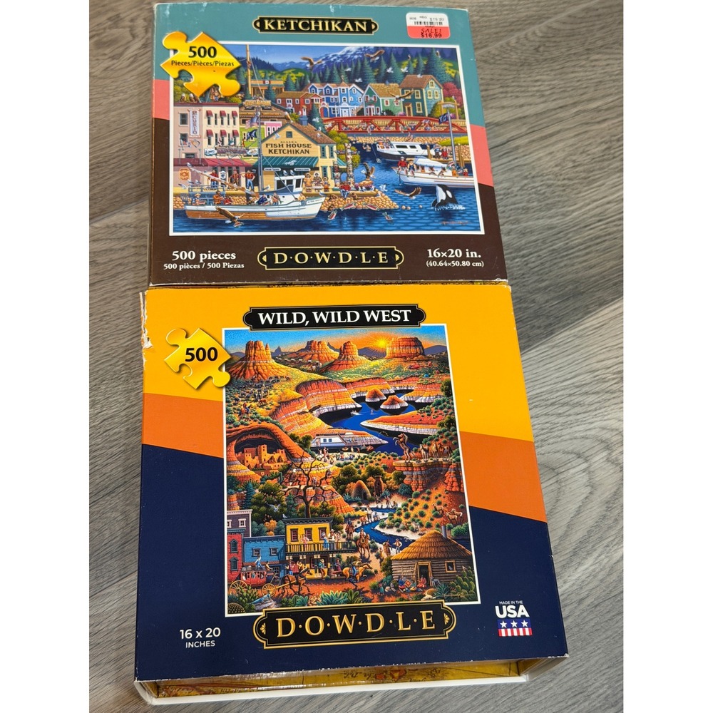 Dowdle Jigsaw Puzzles Lot of 2 puzzle 500 pc Ketchikan Wild West Open Box USA